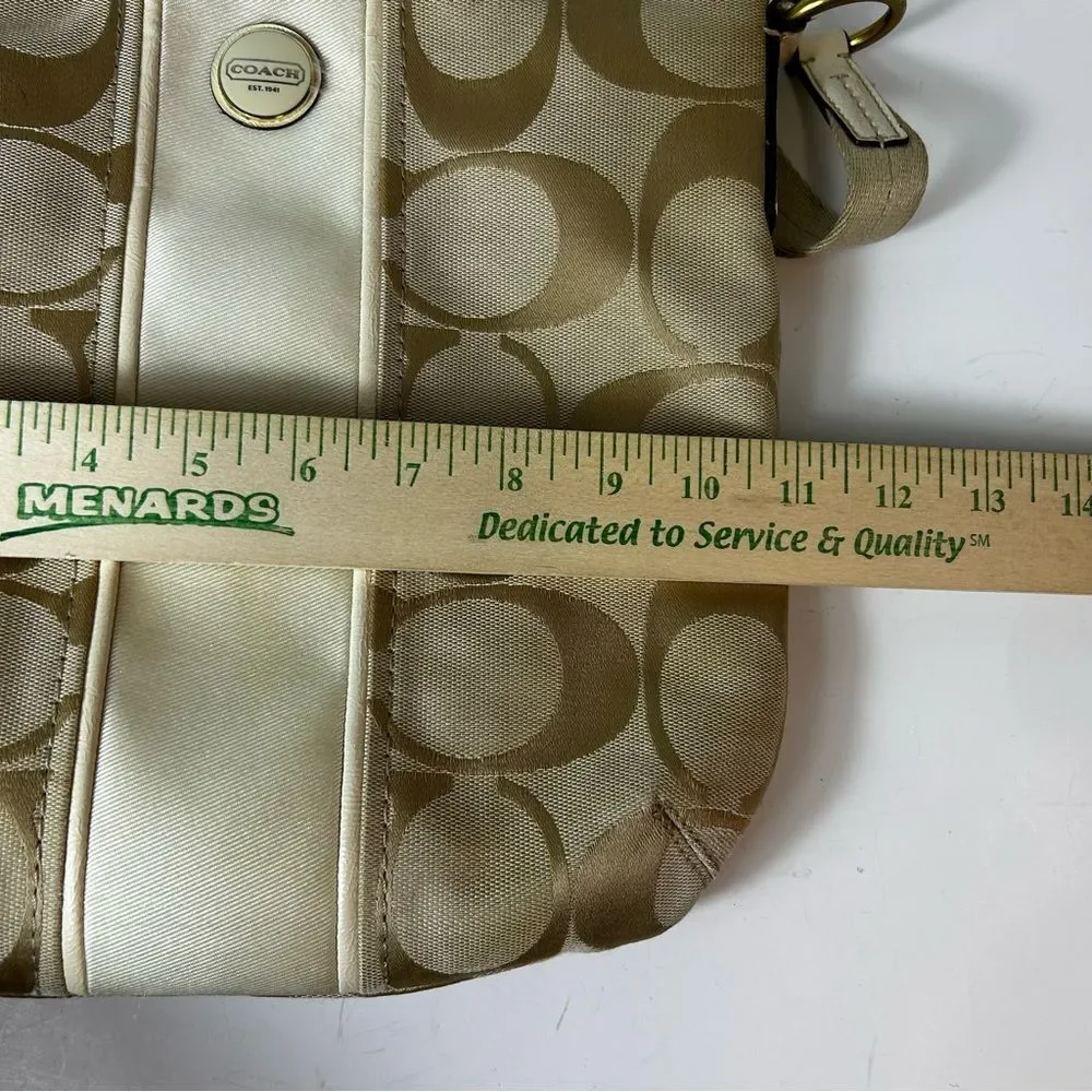 Coach F21905 Cream and Tan Signature Leather Detail Stripe Duffle Crossbody Bag